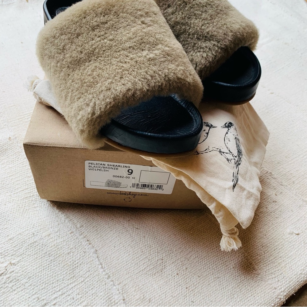 Shearling Leather Platform Slides - image 5